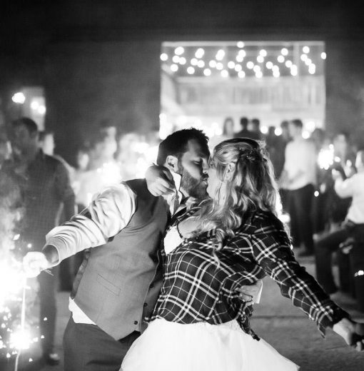 Bride & Groom with Sparklers at Night